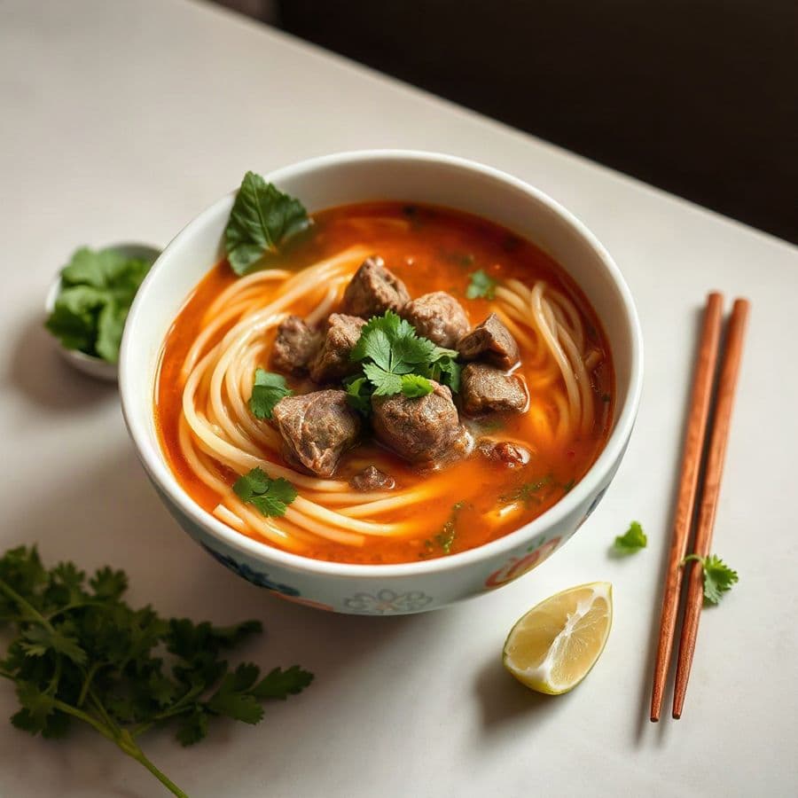 40. Well Done Beef, Tendon, and Beef Balls Spicy Noodle Soup