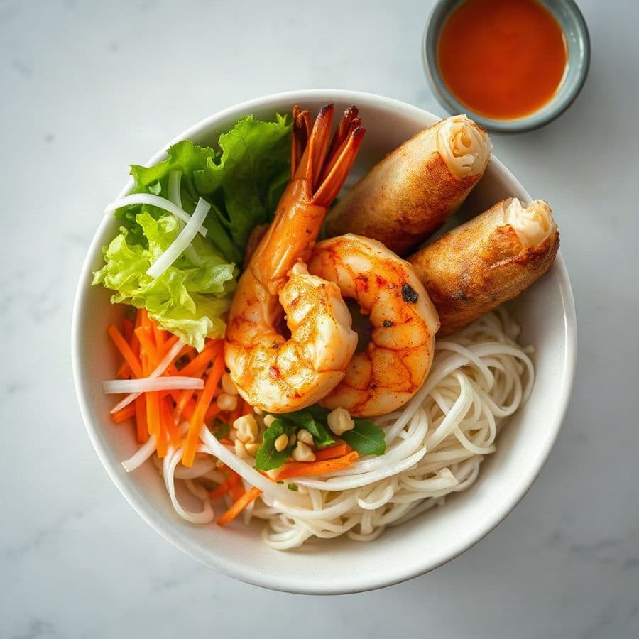 64. Grill Shrimp, spring roll with Vermicelli