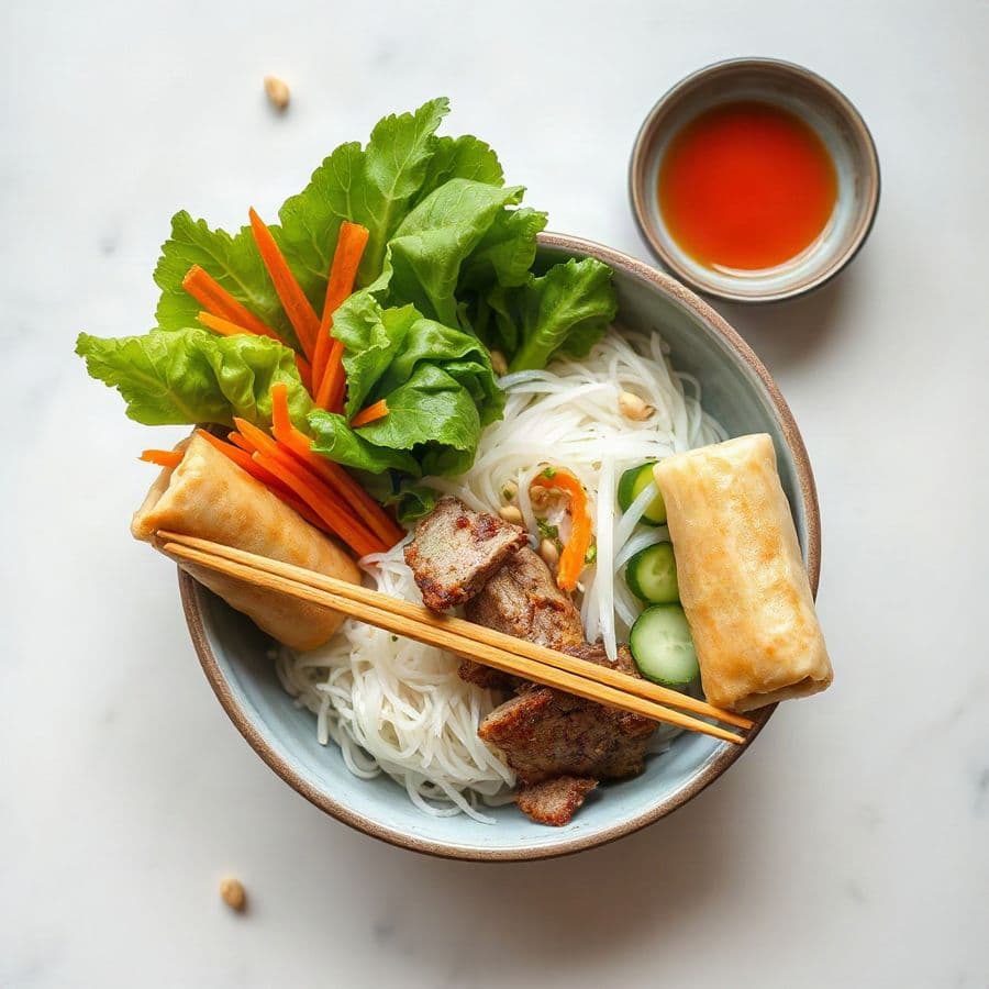 57. Lemon Grass Pork , spring roll with Rice Vermicelli