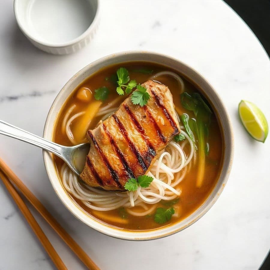 36. Grilled Lemongrass Pork Chop Rice Noodle in Soup
